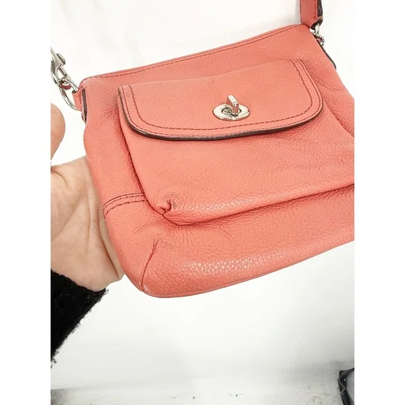 Coach Park Swingpack Pebbled Leather Crossbody Bag Coral Pink Front Pocket Small - Picture 5 of 10